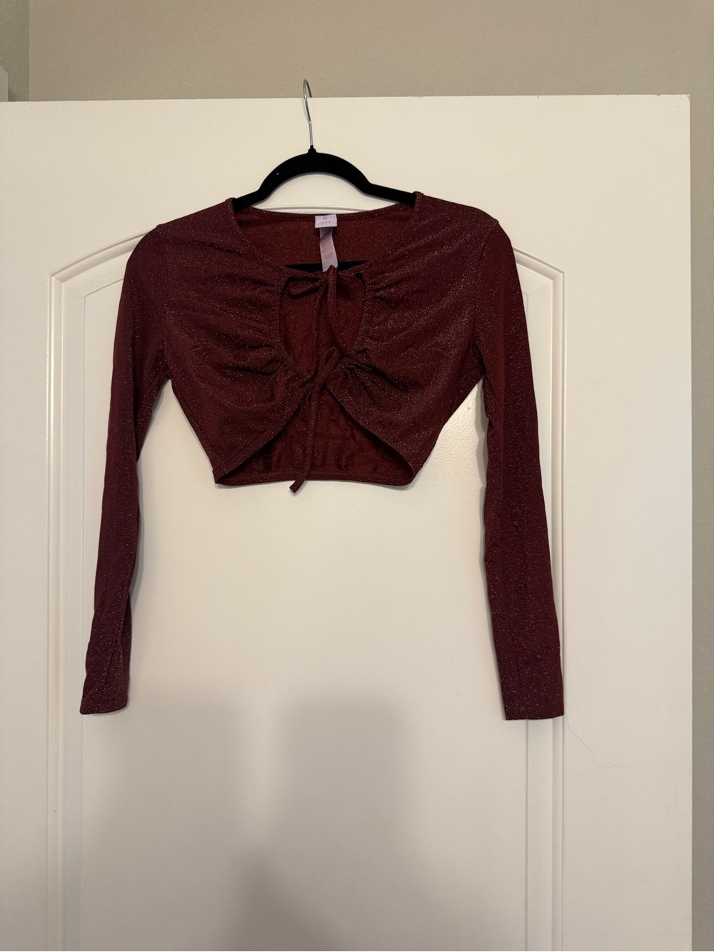 Savage X Fenty Burgundy Shimmer Tie-Front Long Sleeve Crop Top